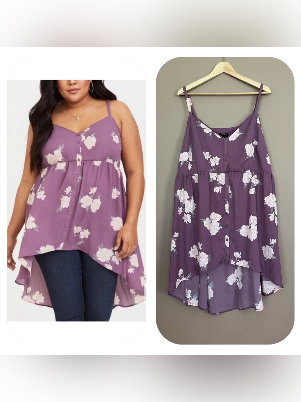 {Torrid} Floral Georgette Babydoll Cami with High-Low Hem - Womens 3X